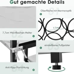Weinregal mit Glashalter & Regalen 3 Ebenen Flaschenregal für 18 Weinflaschen & 8 Gläser 120 x 40 x 91 cm Weiß