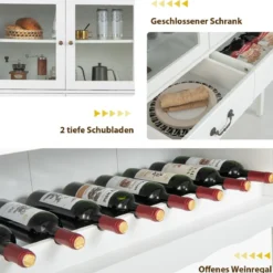 Weinschrank aus Kiefernholz mit 2 Türen & 2 Schubladen & offenes Weinregal Kippsicherung