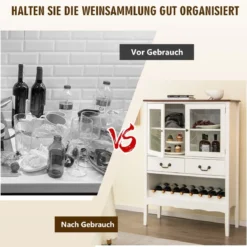 Weinschrank aus Kiefernholz mit 2 Türen & 2 Schubladen & offenes Weinregal Kippsicherung