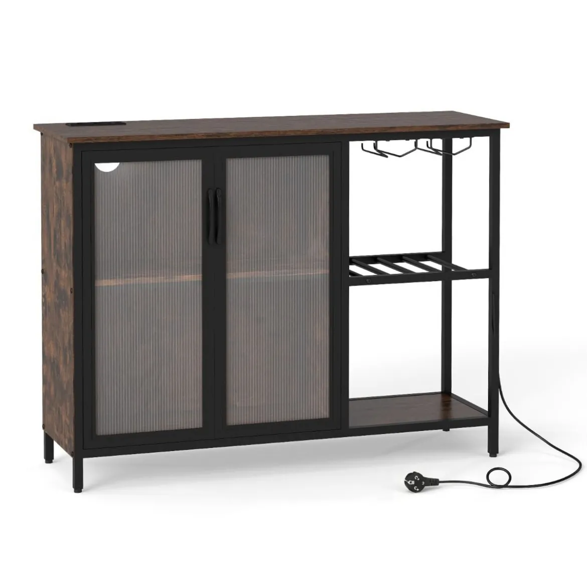 Weinschrank mit LED-Beleuchtung & Weinregalen & Glashalter & Glastür & Steckdosen Barschrank