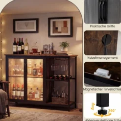 Weinschrank mit LED-Beleuchtung & Weinregalen & Glashalter & Glastür & Steckdosen Barschrank