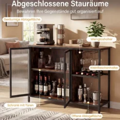 Weinschrank mit LED-Beleuchtung & Weinregalen & Glashalter & Glastür & Steckdosen Barschrank