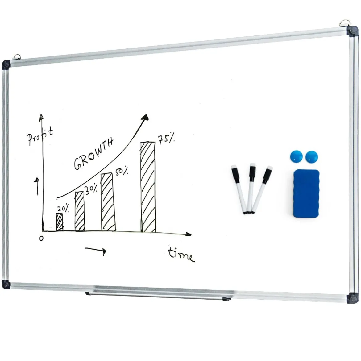 Weißwandtafel mit Abnehmbarer Stiftablage Aluminiumrahmen Magnetisches Whiteboard 50 x 35 cm Weiß