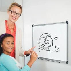 Weißwandtafel mit Abnehmbarer Stiftablage Aluminiumrahmen Magnetisches Whiteboard 50 x 35 cm Weiß
