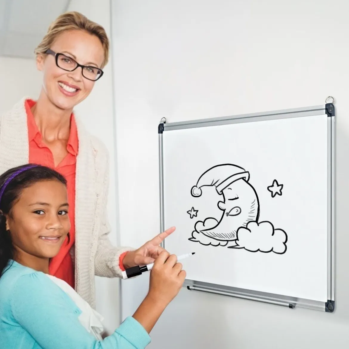 Weißwandtafel mit Abnehmbarer Stiftablage Aluminiumrahmen Magnetisches Whiteboard 50 x 35 cm Weiß