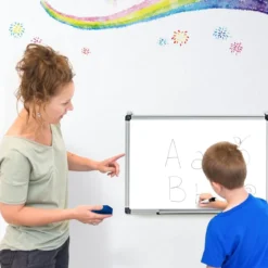 Weißwandtafel mit Abnehmbarer Stiftablage Aluminiumrahmen Magnetisches Whiteboard 50 x 35 cm Weiß