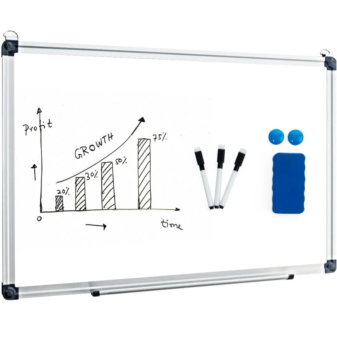 Weißwandtafel mit Abnehmbarer Stiftablage Aluminiumrahmen Magnetisches Whiteboard 50 x 35 cm Weiß