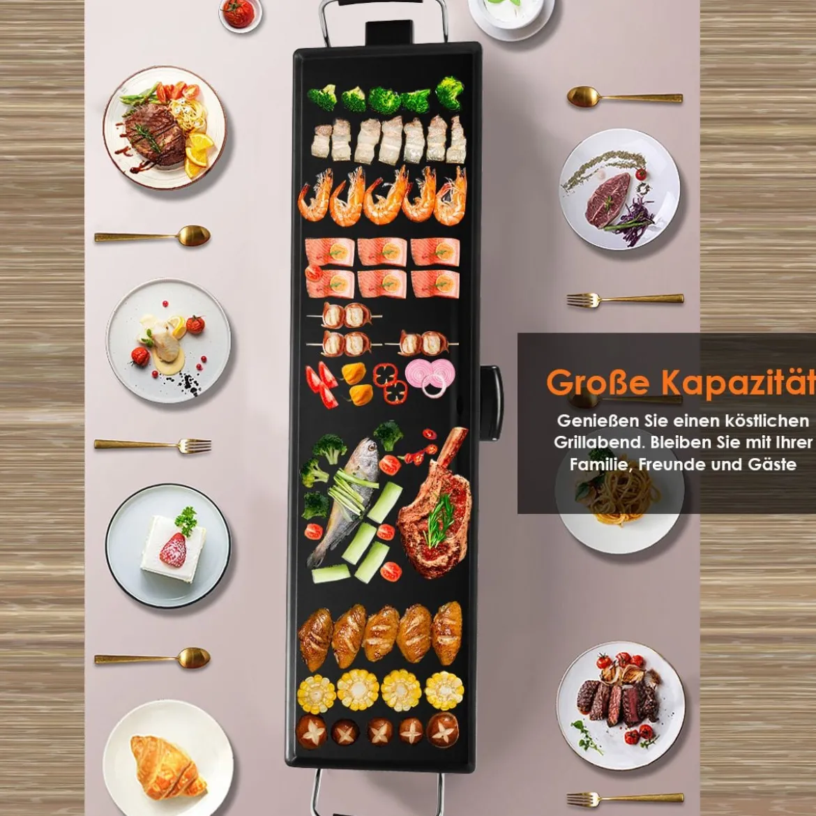 1800 W Elektrische Grillplatte Indoor BBQ Grill Verstellbare Temperatur 90 x 23 cm Schwarz