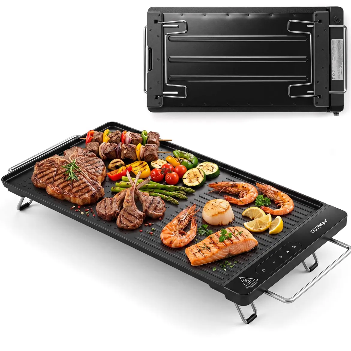 1300W Elektrische Grillplatte Teppanyaki Grill mit Abnehmbarem Touch-Panel Temperaturregelung Schwarz