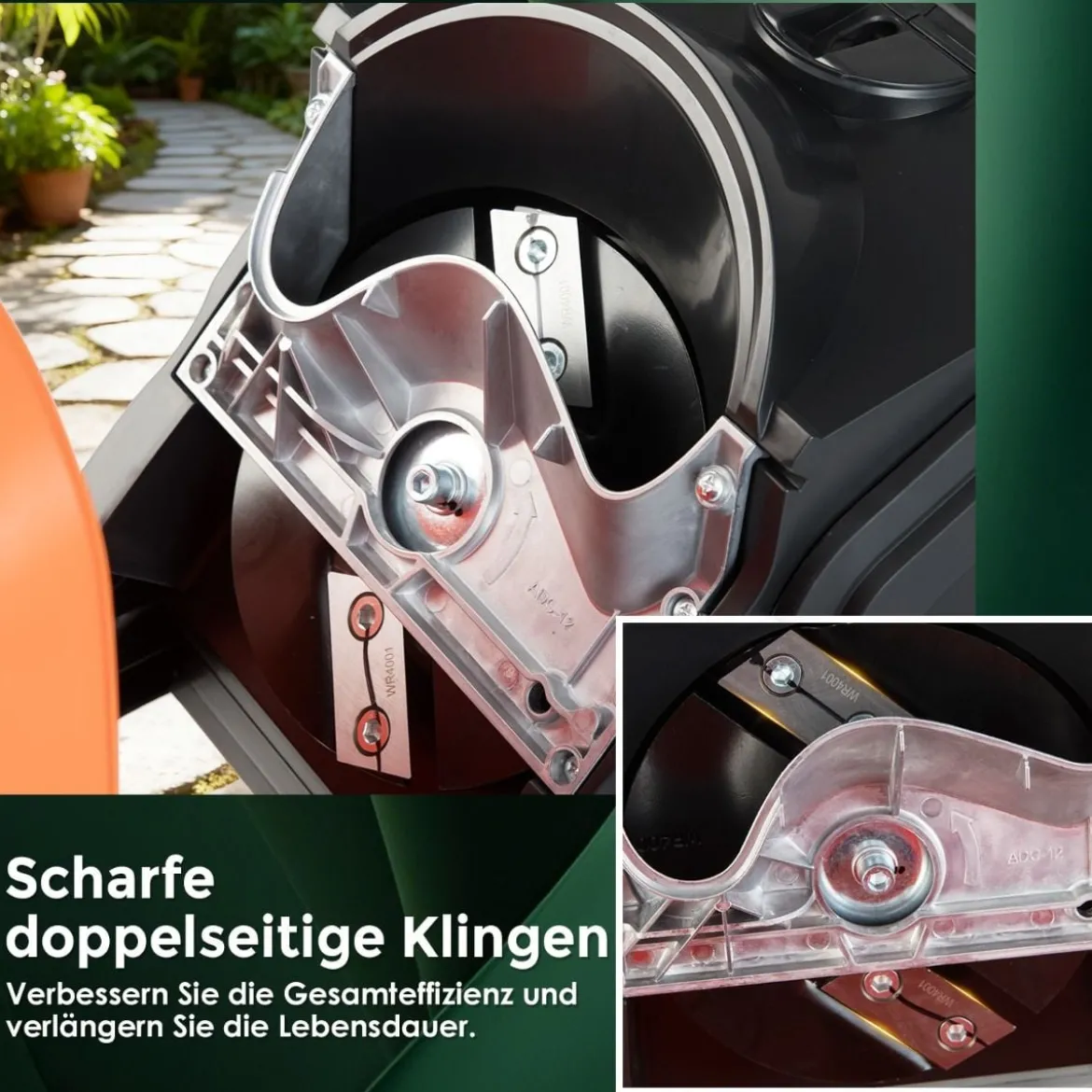 2800W Elektrischer Häcksler mit 50L Sammelbehälter Holzhäcksler Elektro Gartenhäcksler Orange