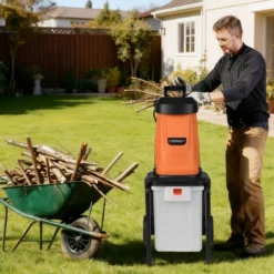 2800W Elektrischer Häcksler mit 50L Sammelbehälter Holzhäcksler Elektro Gartenhäcksler Orange