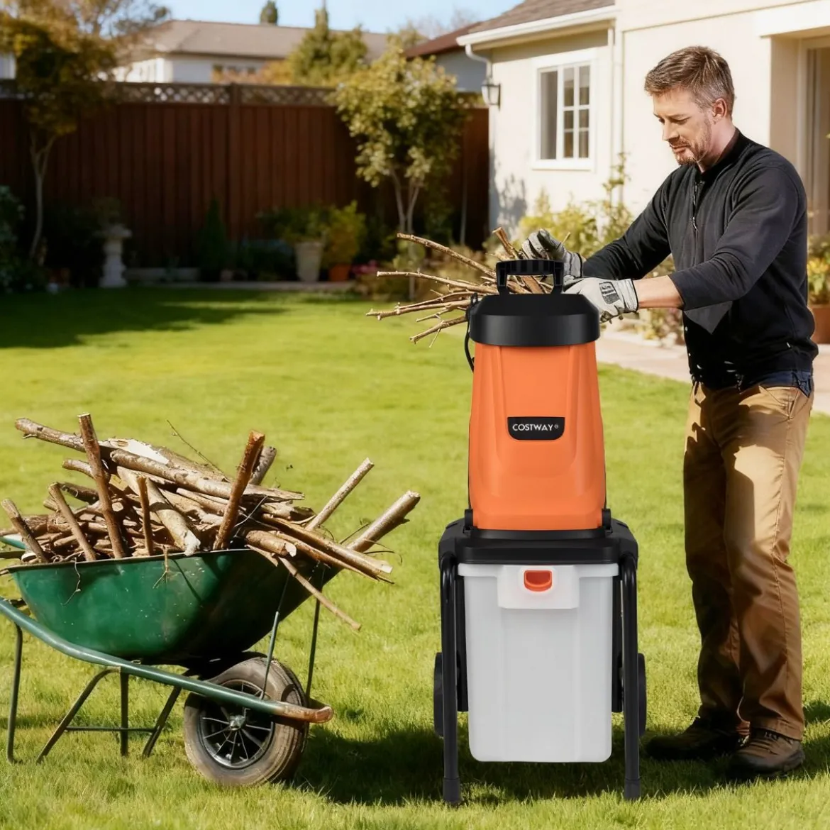 2800W Elektrischer Häcksler mit 50L Sammelbehälter Holzhäcksler Elektro Gartenhäcksler Orange