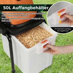 2800W Elektrischer Häcksler mit 50L Sammelbehälter Holzhäcksler Elektro Gartenhäcksler Orange