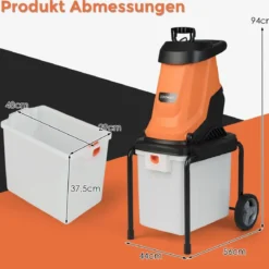 2800W Elektrischer Häcksler mit 50L Sammelbehälter Holzhäcksler Elektro Gartenhäcksler Orange
