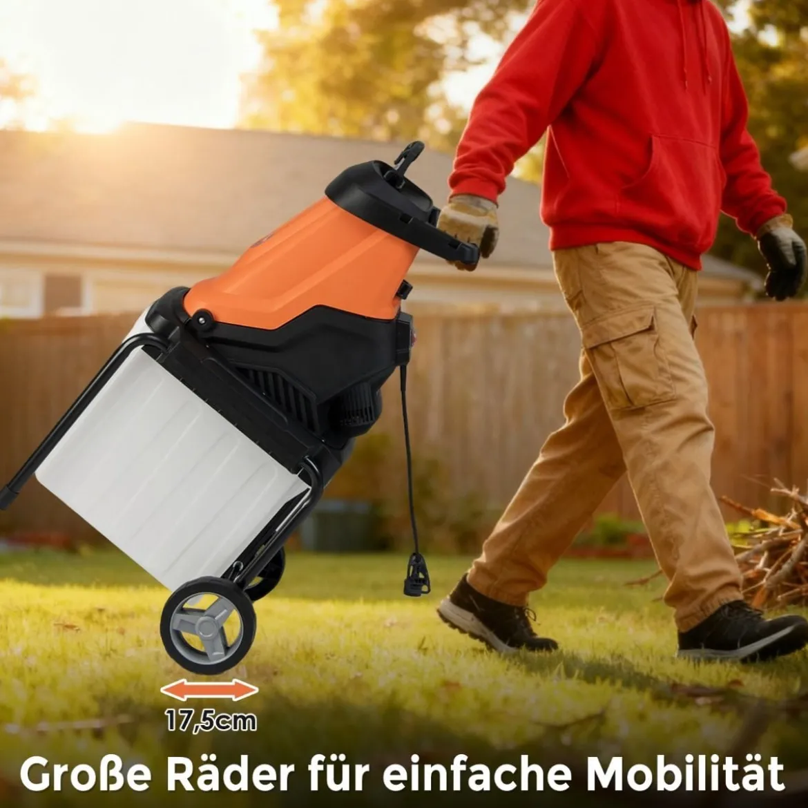 2800W Elektrischer Häcksler mit 50L Sammelbehälter Holzhäcksler Elektro Gartenhäcksler Orange