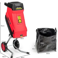 2400W Elektrischer Messerhäcksler Gartenhäcksler für Äste und Gartenabfälle 46 x 38 x 91 cm Rot + Schwarz