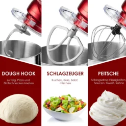 1400W Elektrischer Standmixer Küchenmaschine mit kippbarem Kopf 37 x 19 x 33 cm Rot