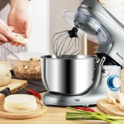1300W Elektrischer Standmixer Rührmaschine 5,5L Küchenmaschine mit 10-stufigen Geschwindigkeit Silber