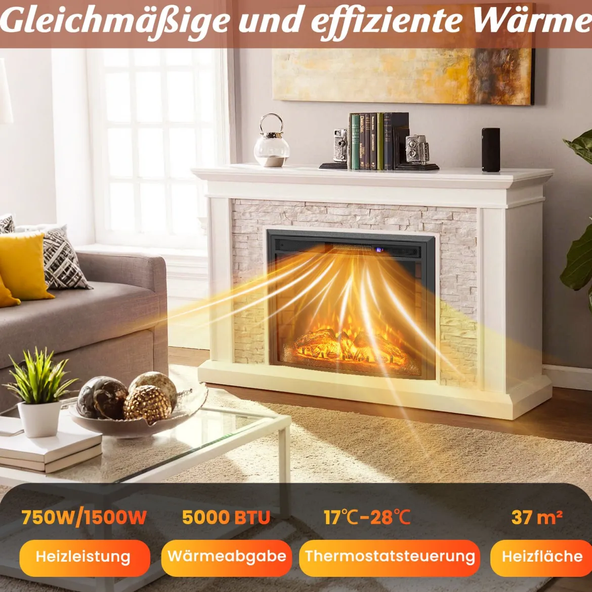 1500W Elektrokamin mit Heizung & Fernbedienung & Überhitzungsschutz Wandkamin Einbaukamin
