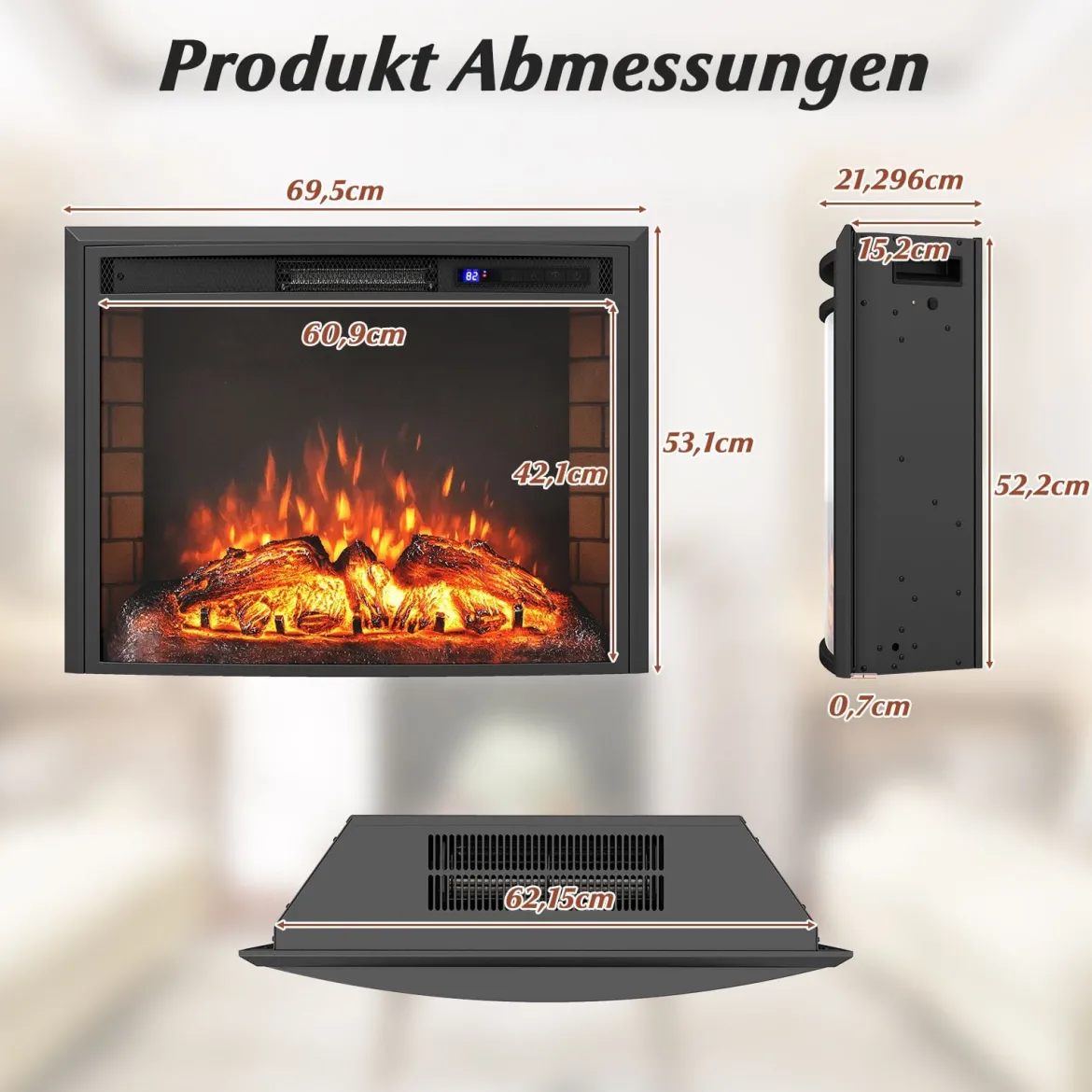 1500W Elektrokamin mit Heizung & Fernbedienung & Überhitzungsschutz Wandkamin Einbaukamin