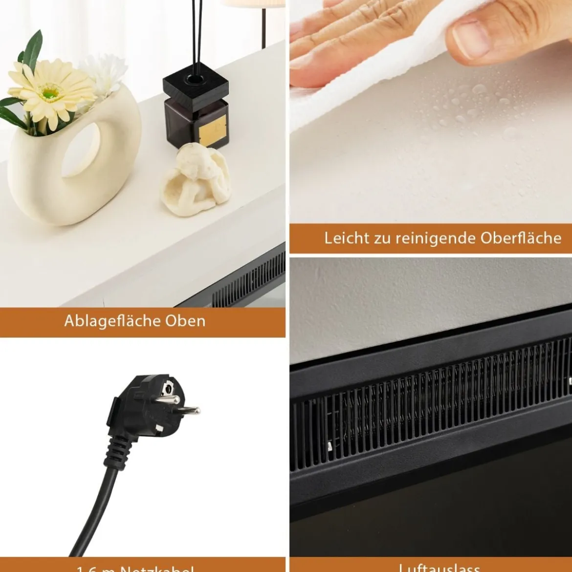 1800W Elektrokamin mit Holzrahmen 17℃-27℃ Elektrischer Kamin 6H Timer Weiß