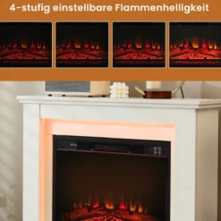 1800W Elektrokamin mit Holzrahmen 17℃-27℃ Elektrischer Kamin 6H Timer Weiß