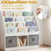 Wellenförmiges Kinder Bücherregal mit 2 Stoffschubladen & 4 Ablagen & 3 Fächern 90 x 30 x 91,5 cm