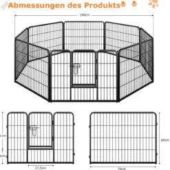 Welpenauslauf 60cm hoch 8-teilig faltbares Freilaufgehege Hundelaufstall aus Metall Schwarz