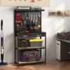 Werkbank Werkzeugbank mit Lochwand Werktisch mit Schublade 81 x 41 x 155 cm Schwarz + Rot