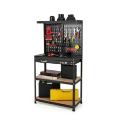 Werkbank Werkzeugbank mit Lochwand Werktisch mit Schublade 81 x 41 x 155 cm Schwarz + Rot