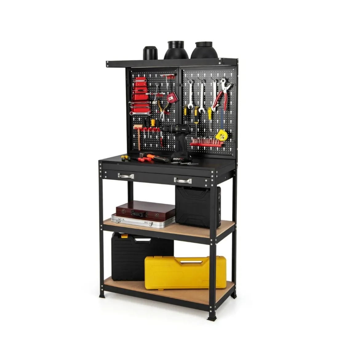 Werkbank Werkzeugbank mit Lochwand Werktisch mit Schublade 81 x 41 x 155 cm Schwarz + Rot