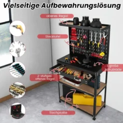 Werkbank Werkzeugbank mit Lochwand Werktisch mit Schublade 81 x 41 x 155 cm Schwarz + Rot