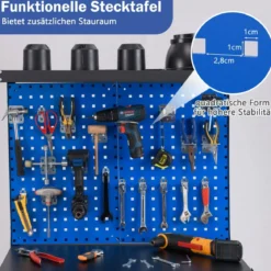Werkbank 81 x 41 cm 225 kg Tragkraft Arbeitstisch mit Lochwand & Schubladen & regalen Schwarz/Navy