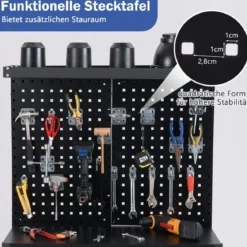 Werkbank 81 x 41 cm 225 kg Tragkraft Arbeitstisch mit Lochwand & Schubladen & regalen Schwarz/Navy