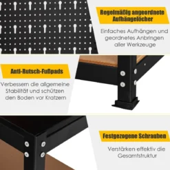 Werkbank zur Werkzeugaufbewahrung mit Steckbrett & 2 Unteren Ablagen 81 x 41 x 155 cm