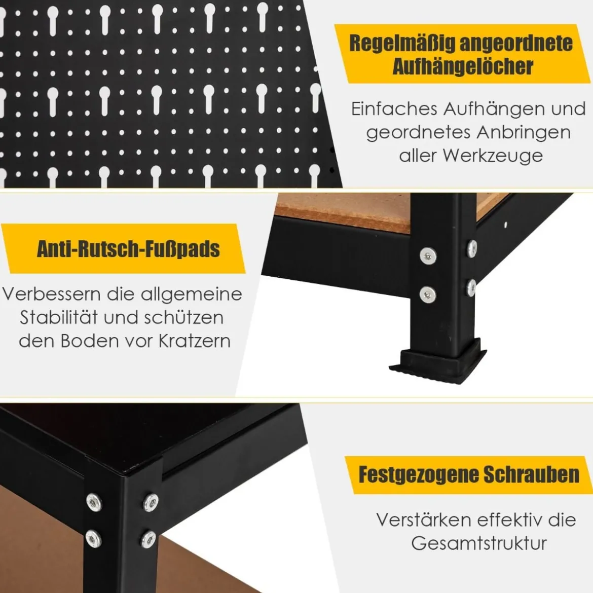 Werkbank zur Werkzeugaufbewahrung mit Steckbrett & 2 Unteren Ablagen 81 x 41 x 155 cm