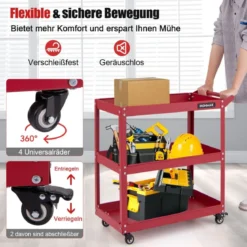 Werkstatt-Rollwagen 3 Etagen Werkstattwagen mit 4 Universalrädern & Griff 73 x 36 x 75 cm Rot