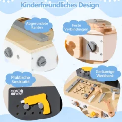 Werkzeugbank für Kinder hölzernes Werkbank-Spielset zum Rollenspiel mit Stecktafel Kreidetafel und Ablageregal