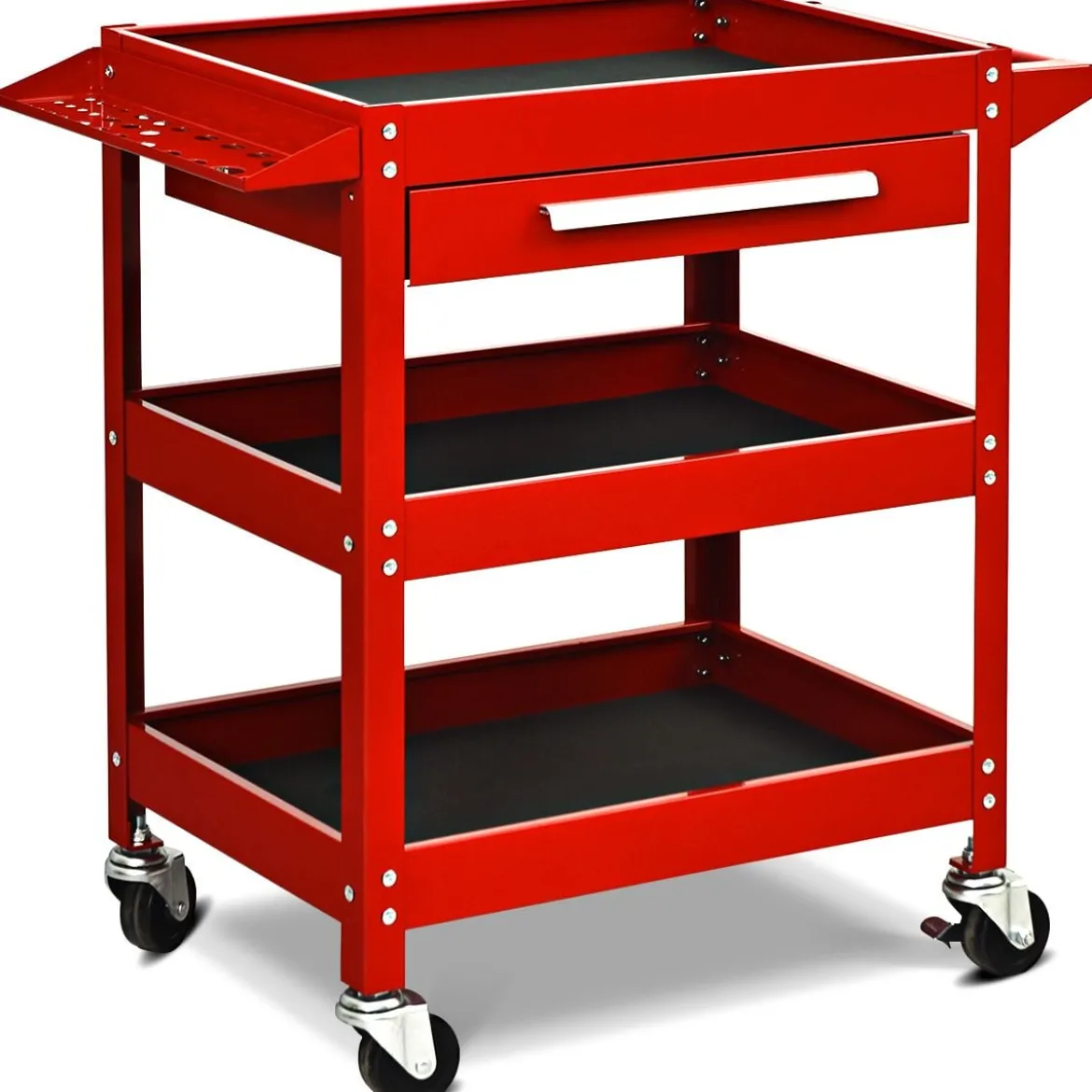 Werkzeugwagen 3 Etagen Werkstattwagen Handwagen mit Schublade Metall Rot80 x 41 x 79,5 cm