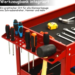 Werkzeugwagen 3 Etagen Werkstattwagen Handwagen mit Schublade Metall Rot80 x 41 x 79,5 cm