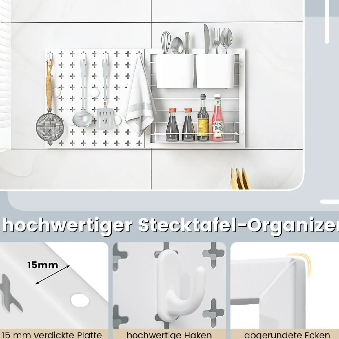 Werkzeugwand mit 2 Aufbewahrungsbehälter & 1 Lagergestell & 5 Magneten & 4 Haken Stecktafel
