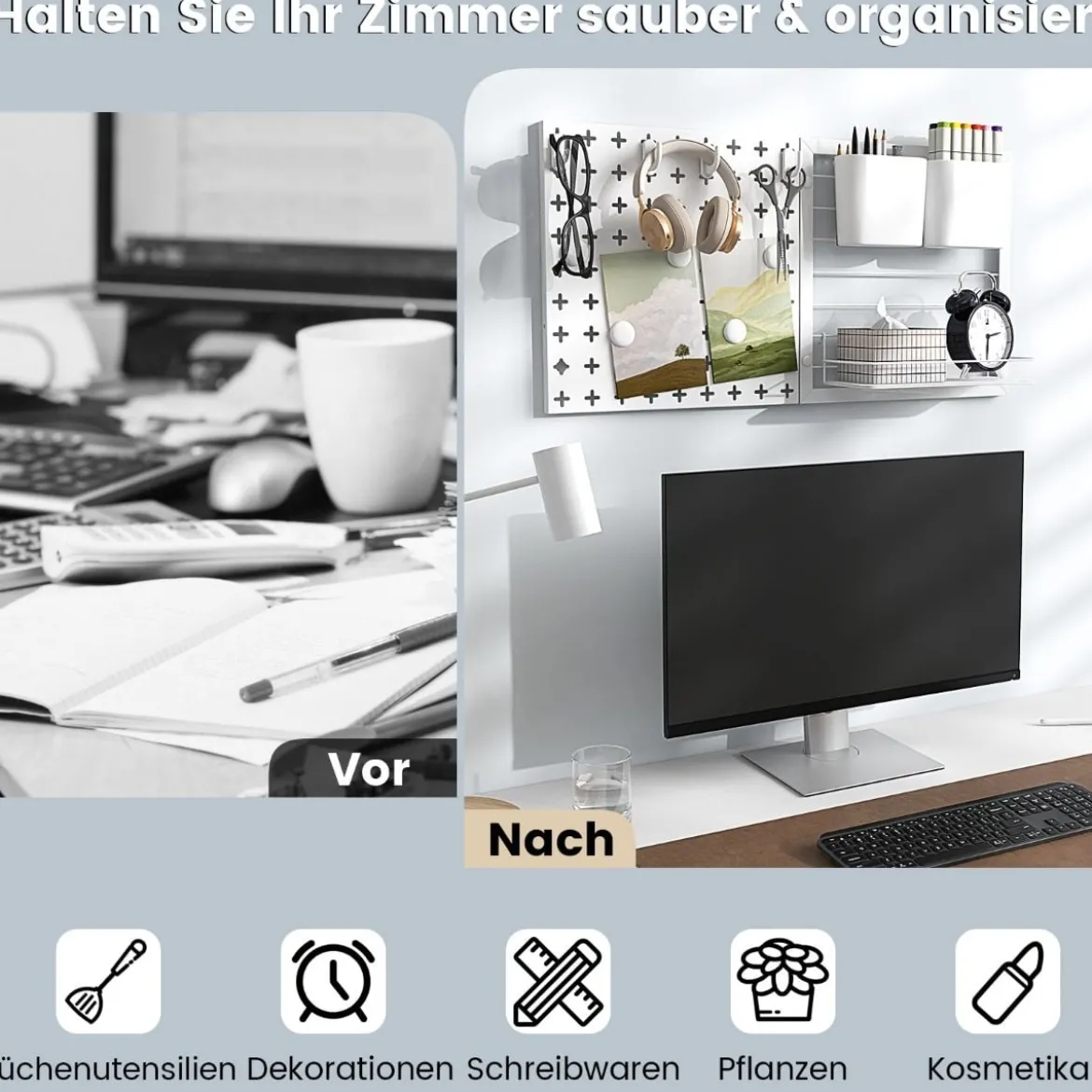 Werkzeugwand mit 2 Aufbewahrungsbehälter & 1 Lagergestell & 5 Magneten & 4 Haken Stecktafel