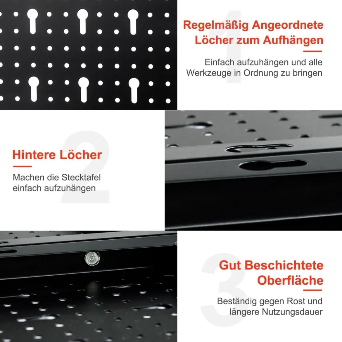 Werkzeugwand mit 25 hängende Zubehörteile Lagersystem Werkzeughaltersortiment 3 Lochplatten 120 x 60 cm