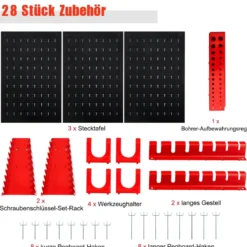 Werkzeugwand mit 25 hängende Zubehörteile Lagersystem Werkzeughaltersortiment 3 Lochplatten 120 x 60 cm
