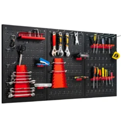 Werkzeugwand mit 25 hängende Zubehörteile Lagersystem Werkzeughaltersortiment 3 Lochplatten 120 x 60 cm