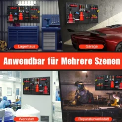Werkzeugwand mit 25 hängende Zubehörteile Lagersystem Werkzeughaltersortiment 3 Lochplatten 120 x 60 cm
