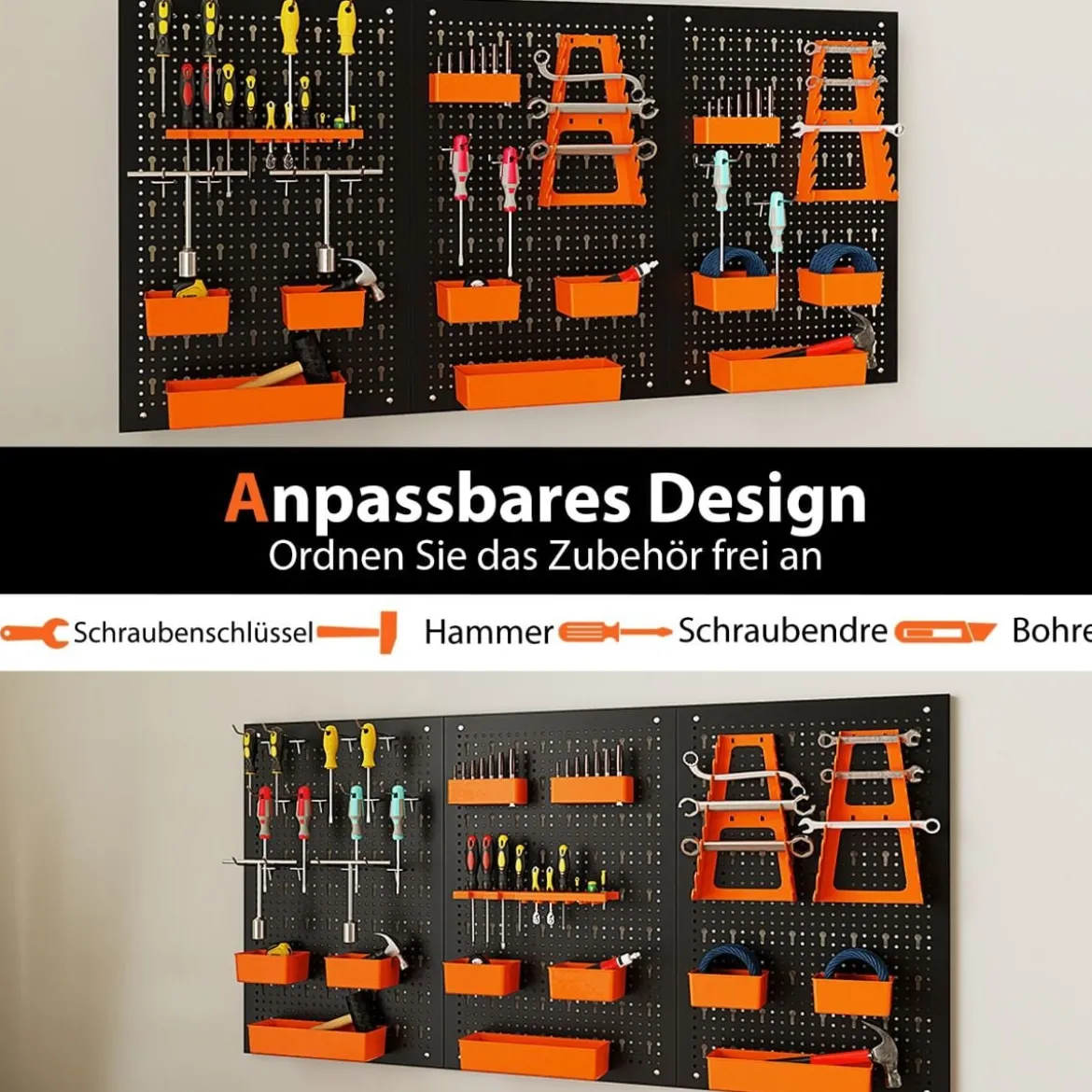 Werkzeugwand mit 9-teilige Aufbewahrungsboxen & Werkzeughaltern & Haken Lochwand