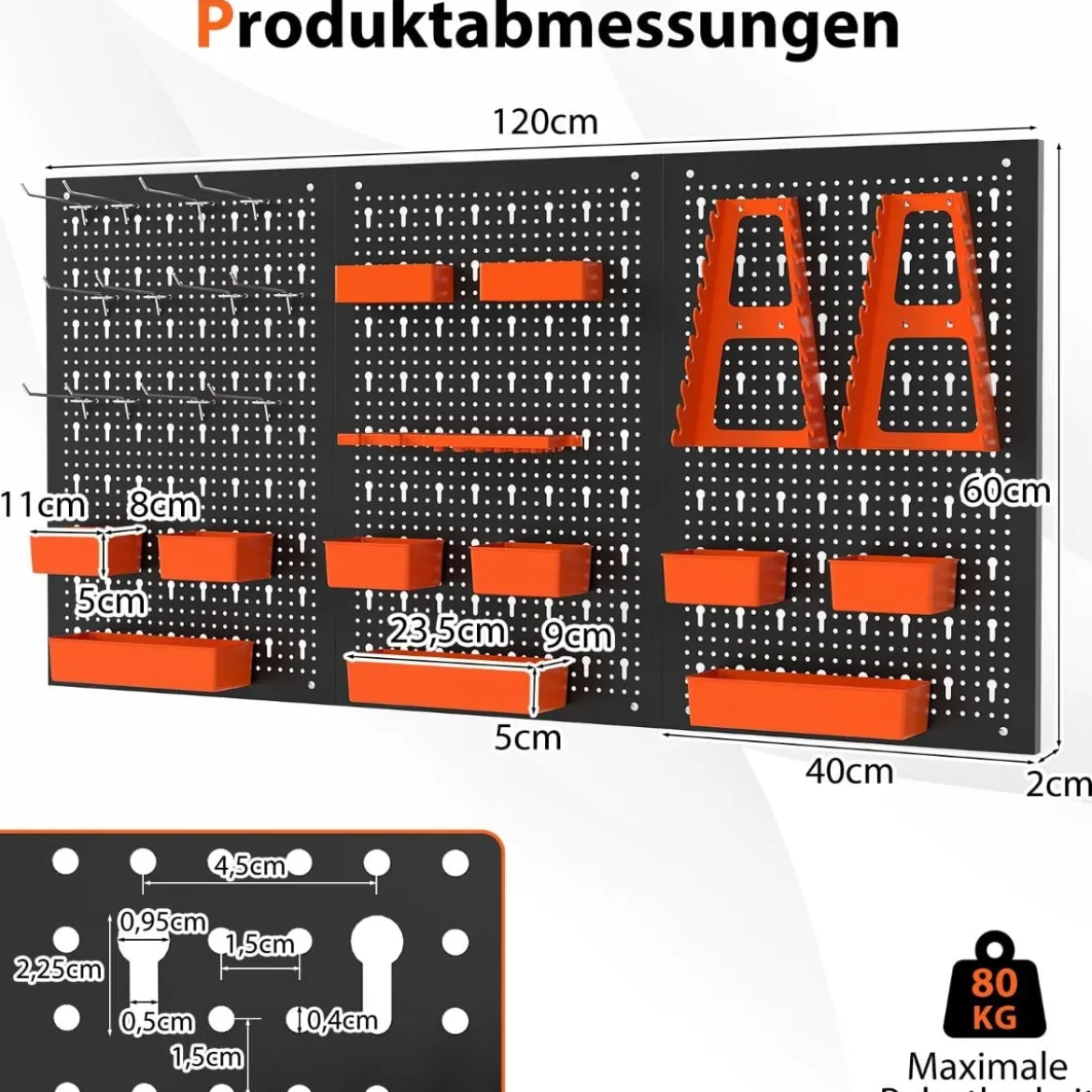 Werkzeugwand mit 9-teilige Aufbewahrungsboxen & Werkzeughaltern & Haken Lochwand