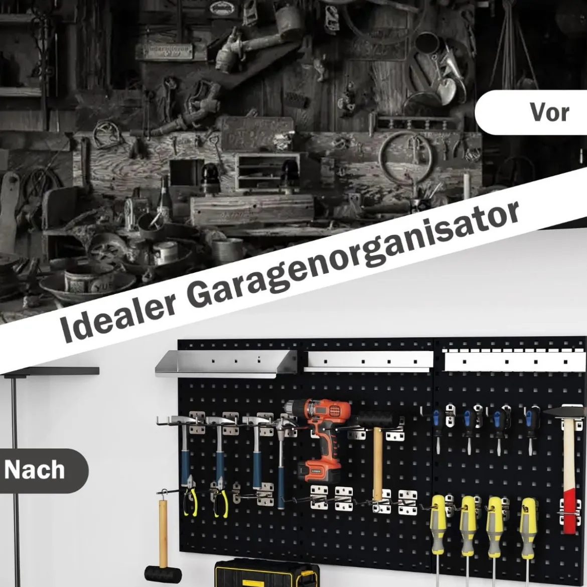 Werkzeugwand Werkzeug Lochwand mit 3 Stecktafeln & 28-teilige hängende Zubehörteile Schwarz/Navy