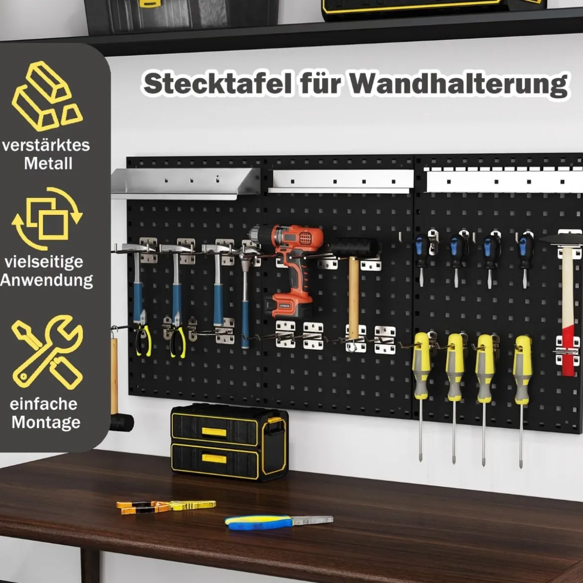 Werkzeugwand Werkzeug Lochwand mit 3 Stecktafeln & 28-teilige hängende Zubehörteile Schwarz/Navy